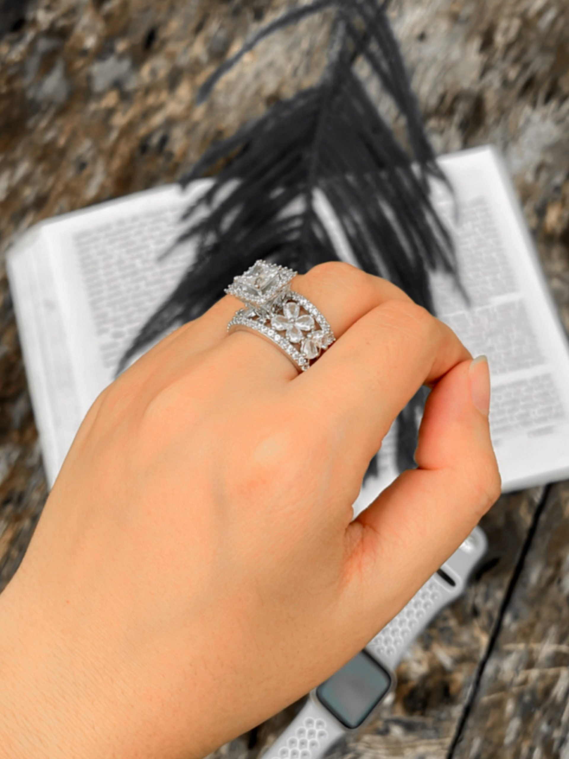 Starlit Square Halo Ring