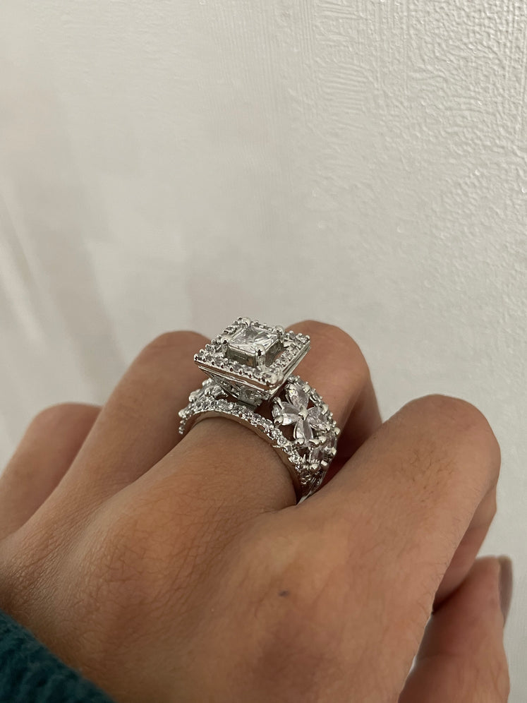 Starlit Square Halo Ring
