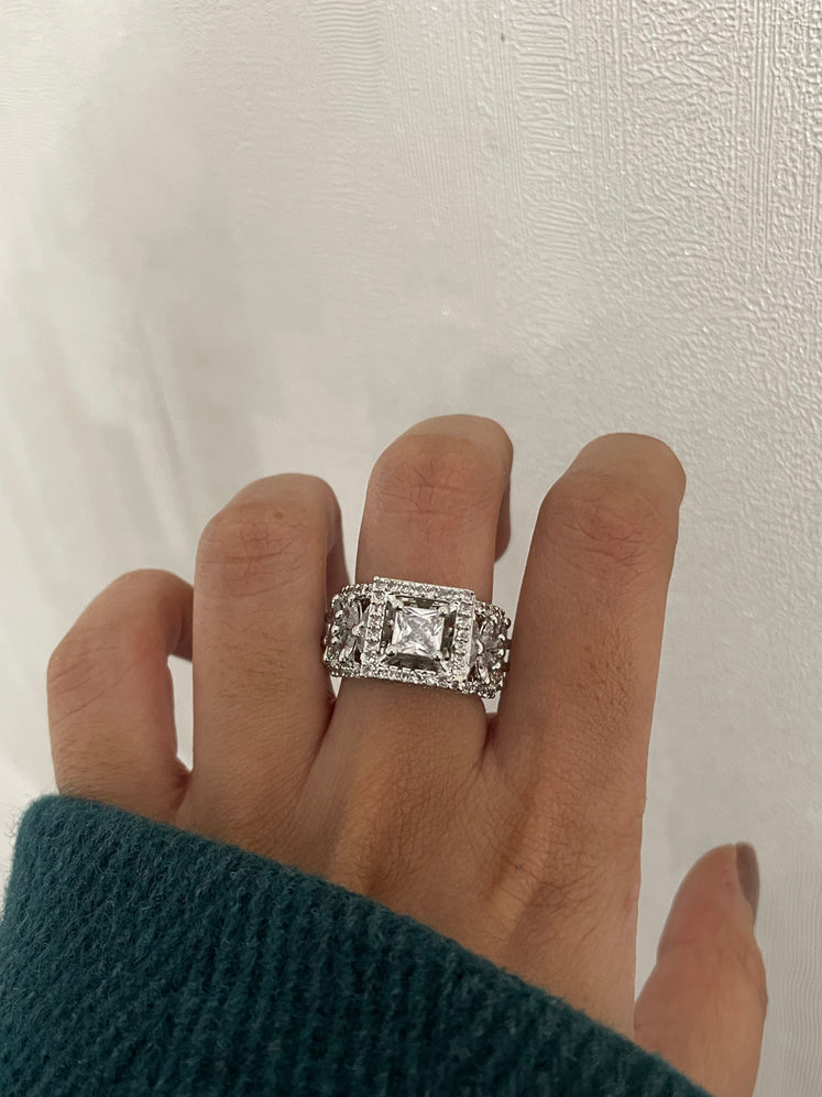 Starlit Square Halo Ring