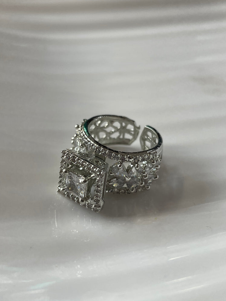 Starlit Square Halo Ring