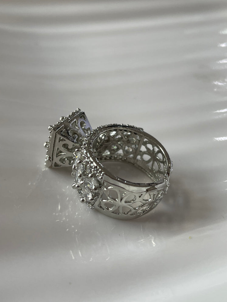 Starlit Square Halo Ring