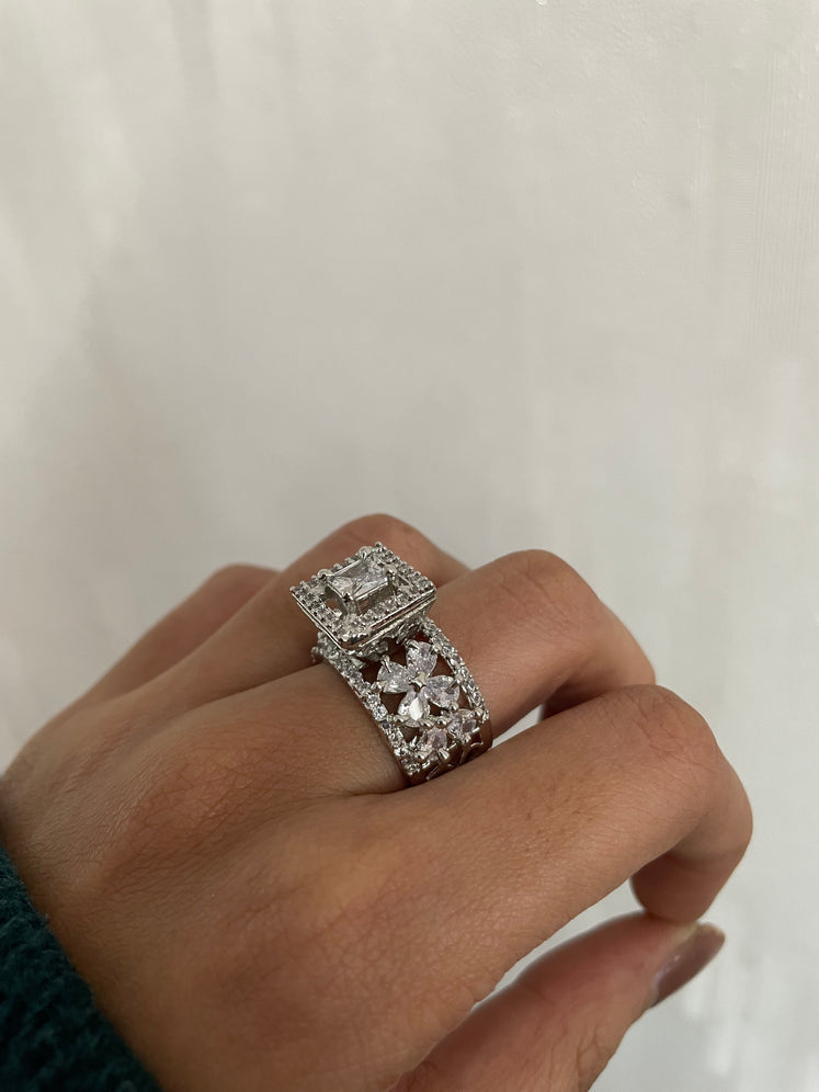 Starlit Square Halo Ring