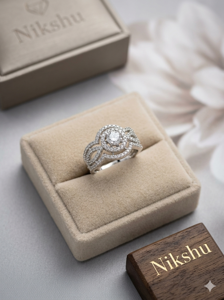 Exquisite Cushion Cut Diamond Ring with Infinity Band Design