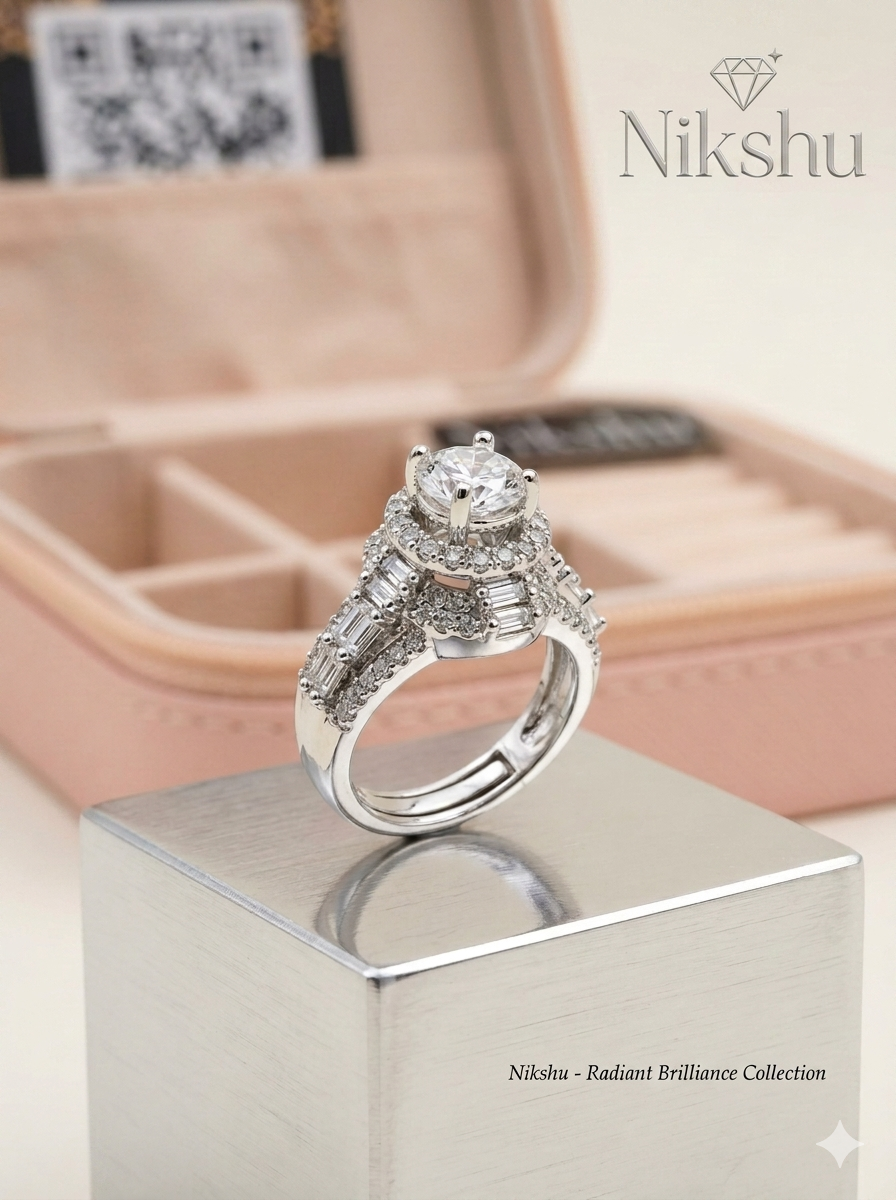 Nikshu Signature Diamond Solitaire Ring in White Gold
