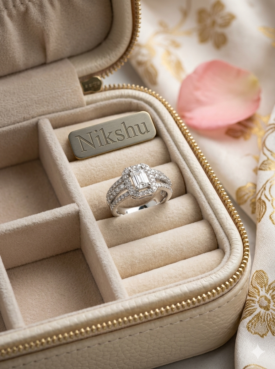 Classic Emerald Cut Diamond Ring with Double Pave Band